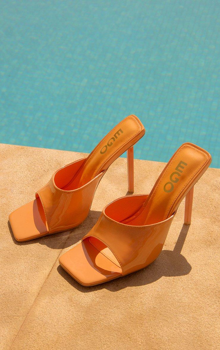 Pin-Needle Square Peep Toe Stiletto Heel Mule In Orange