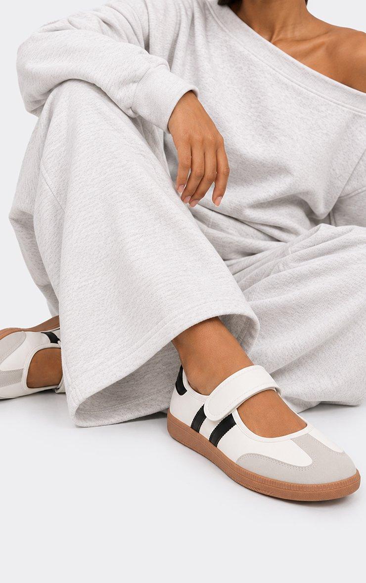Monaco Side Stripe Velcro Strap Detail Pump In White Faux Leather
