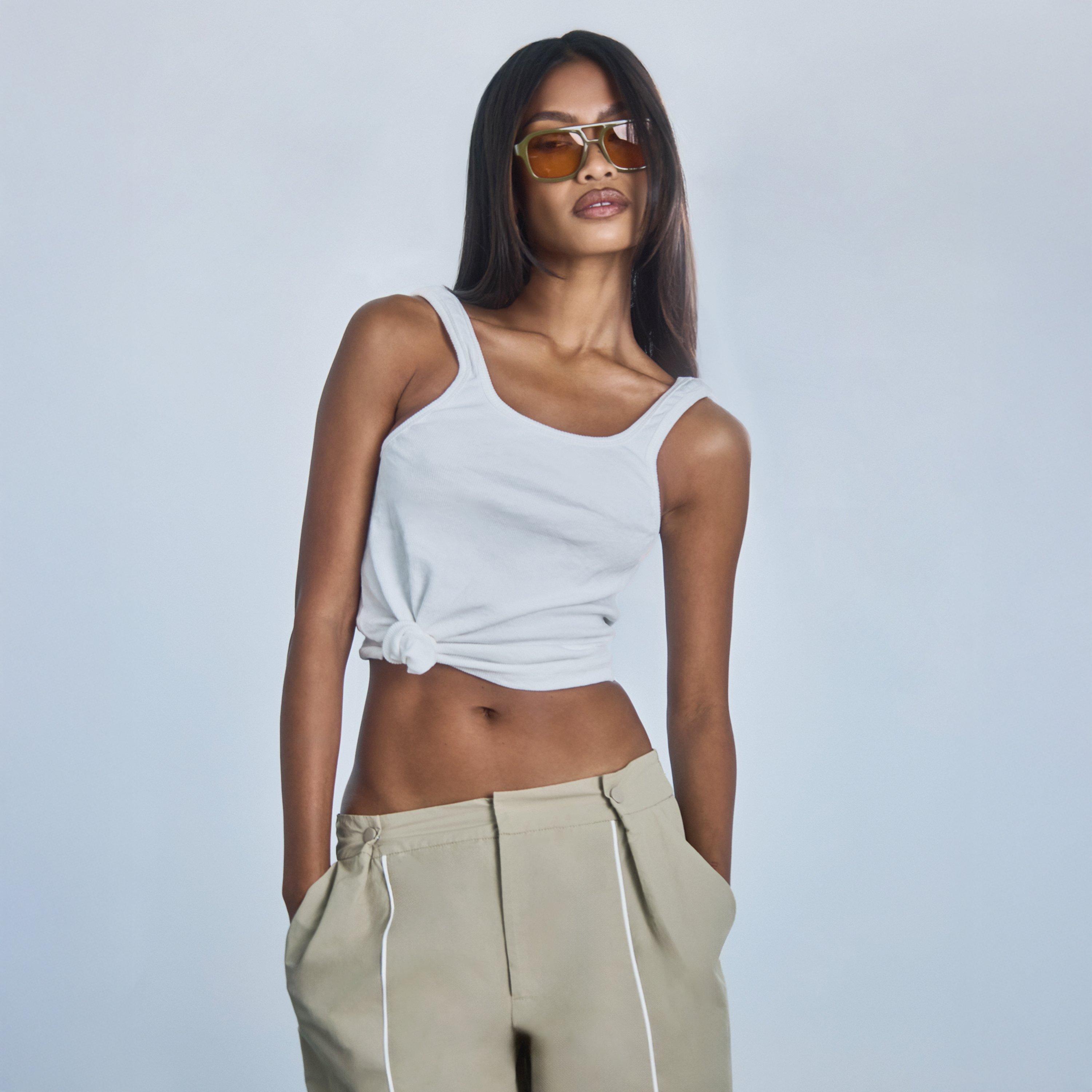 Square Neck Knot Tie Detail Vest Top In White, Women's Size UK 12