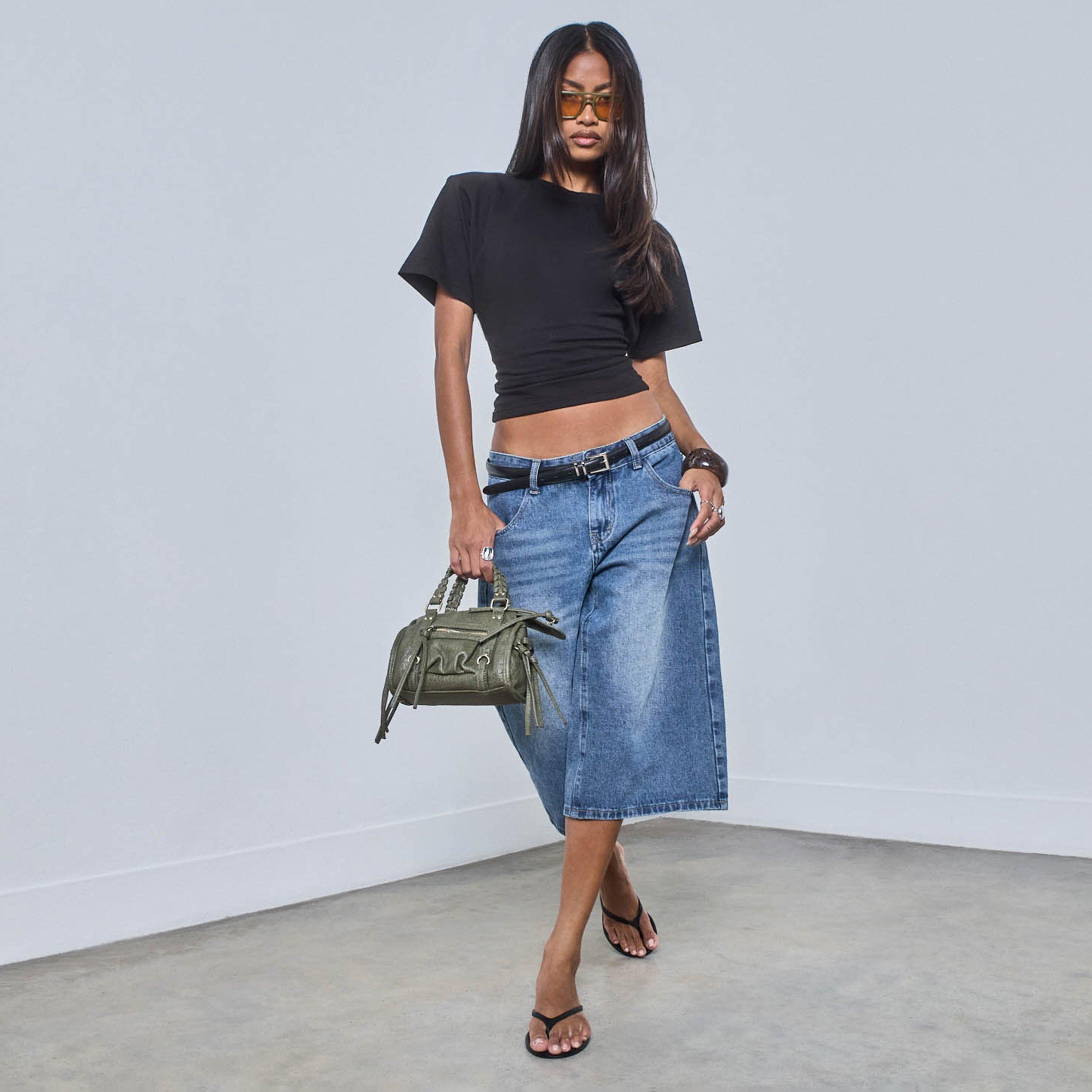 Low Waist Wide Leg Jorts In Blue Denim, Women’s