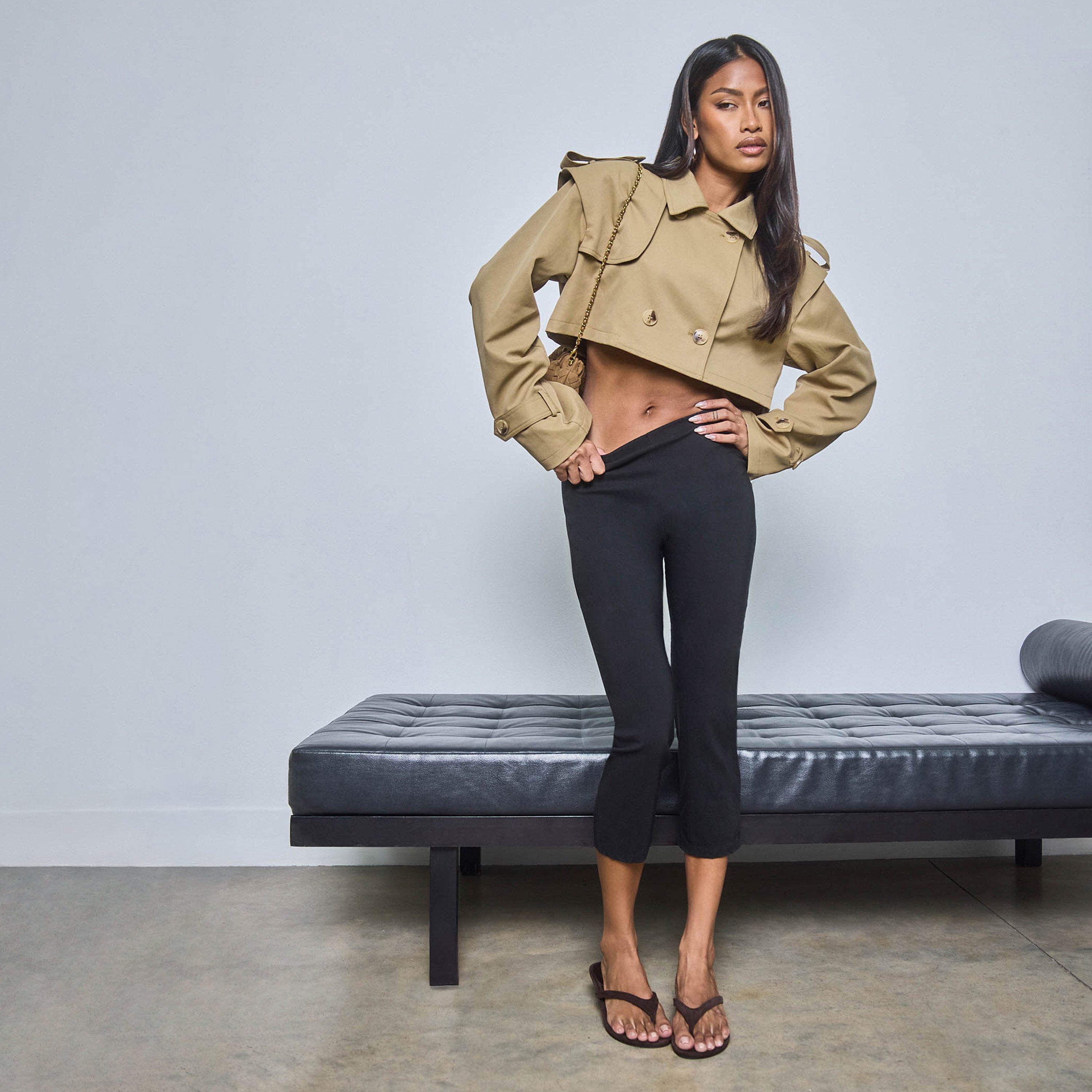 Long Sleeve Button Detail Cropped Trench Coat In Beige, Women's Size UK 8