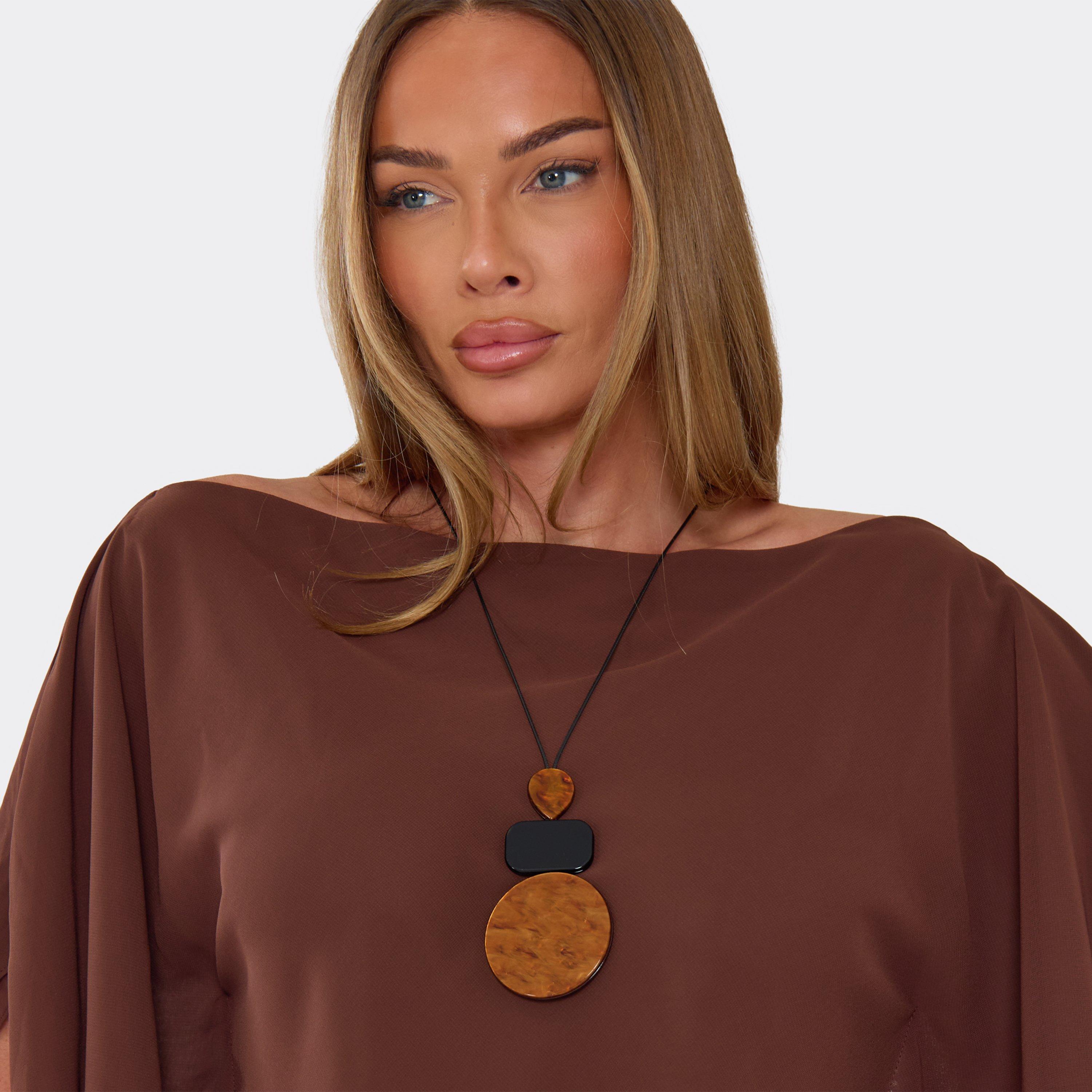 Multi Shaped Resin Detail Drop Pendant Necklace In Brown, Women's Size UK 0