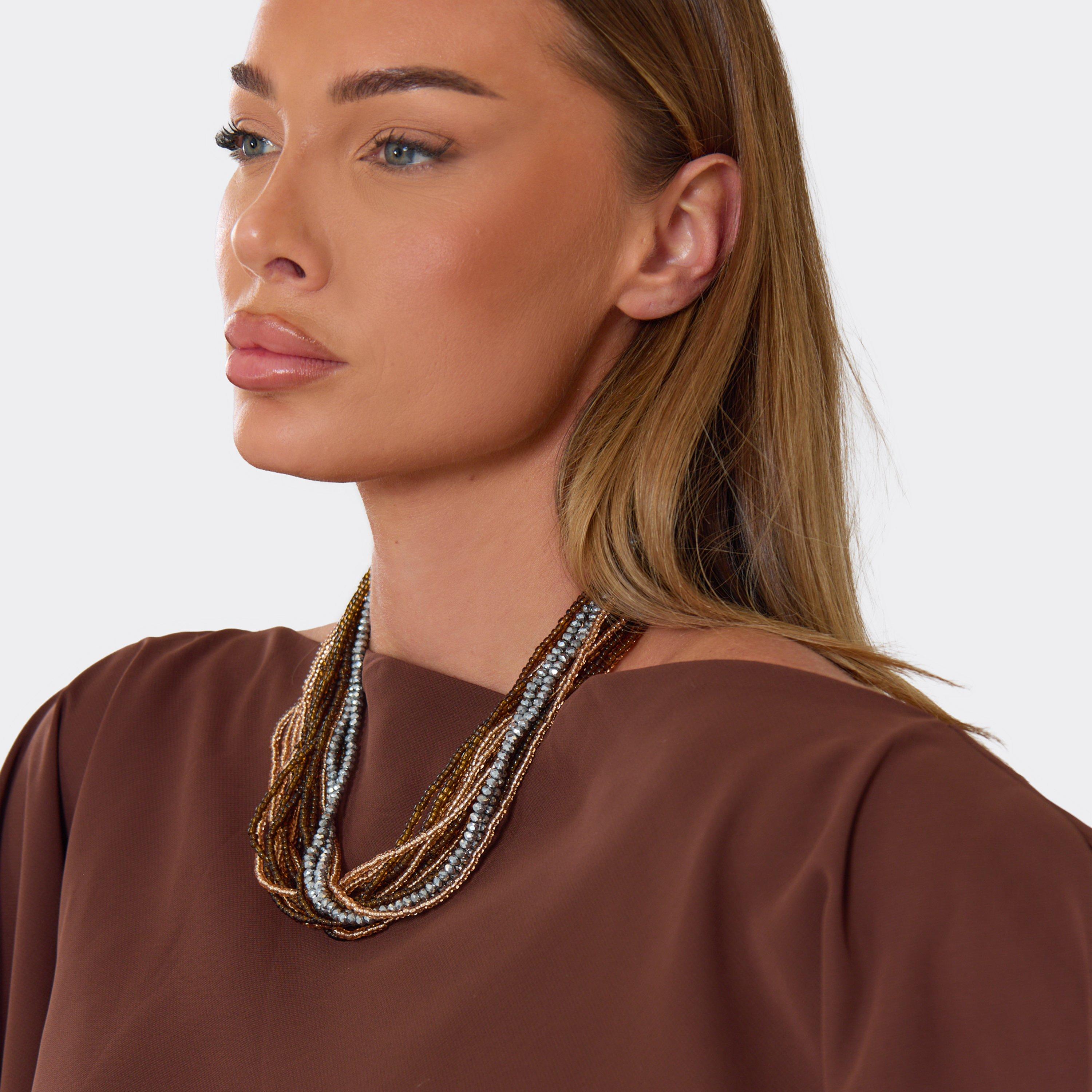 Multi Strap Beaded Detail Chunky Necklace In Brown, Women's Size UK 0
