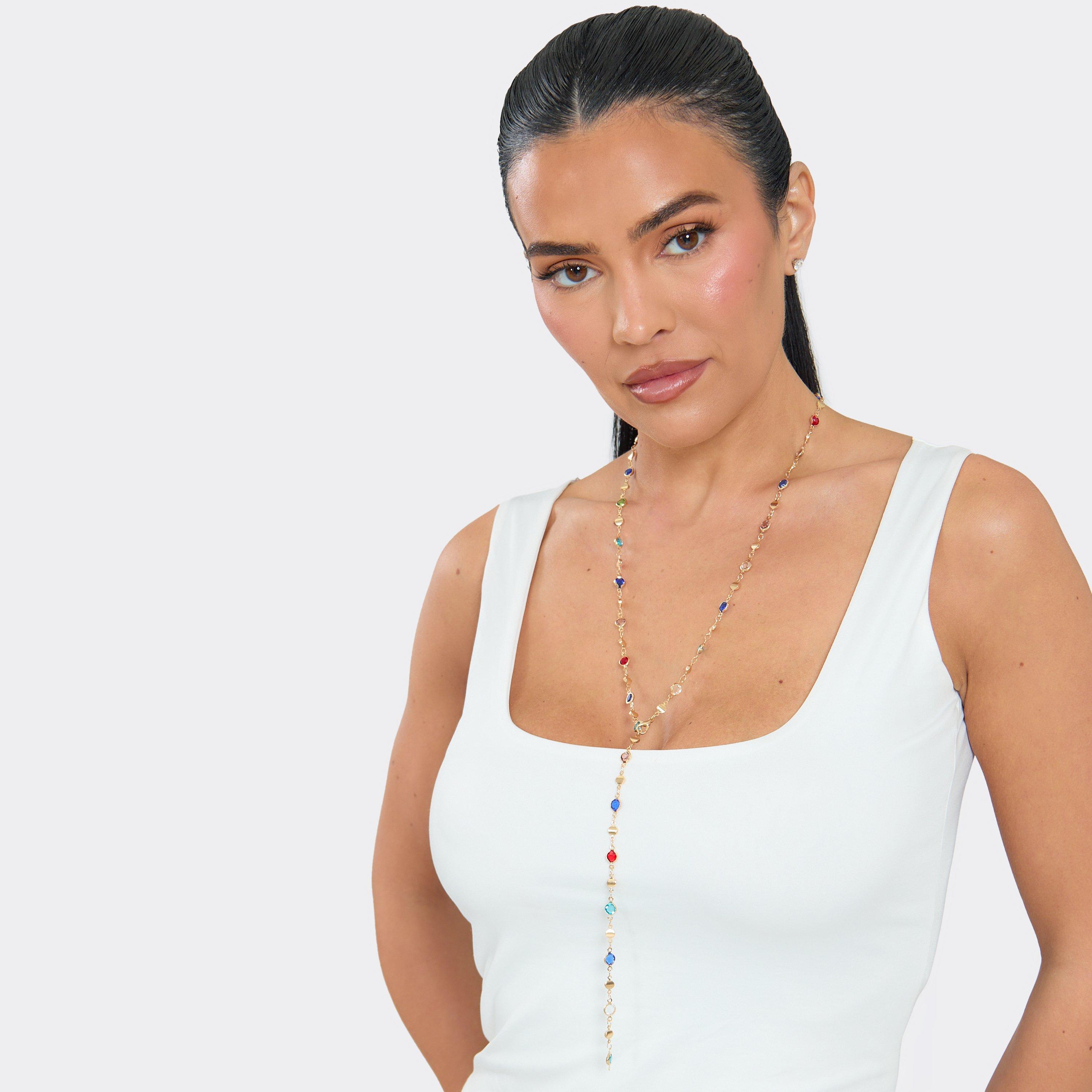 Multi Colour Gem Drop Detail Necklace In Gold, Women's Size UK 0