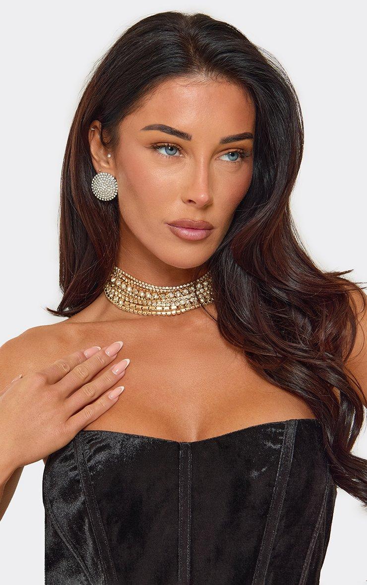 Multi Diamante Chain Choker Necklace In Gold