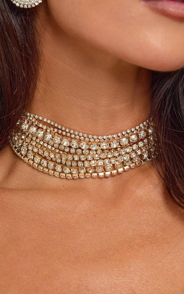 Multi Diamante Chain Choker Necklace In Gold