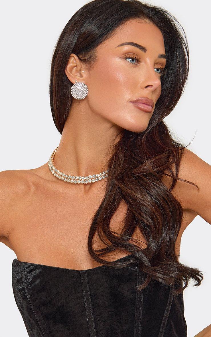 Diamante 2 Chain Choker Necklace In Gold
