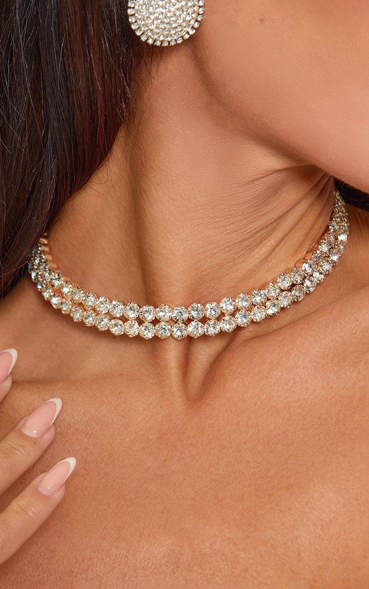 Diamante 2 Chain Choker Necklace In Gold
