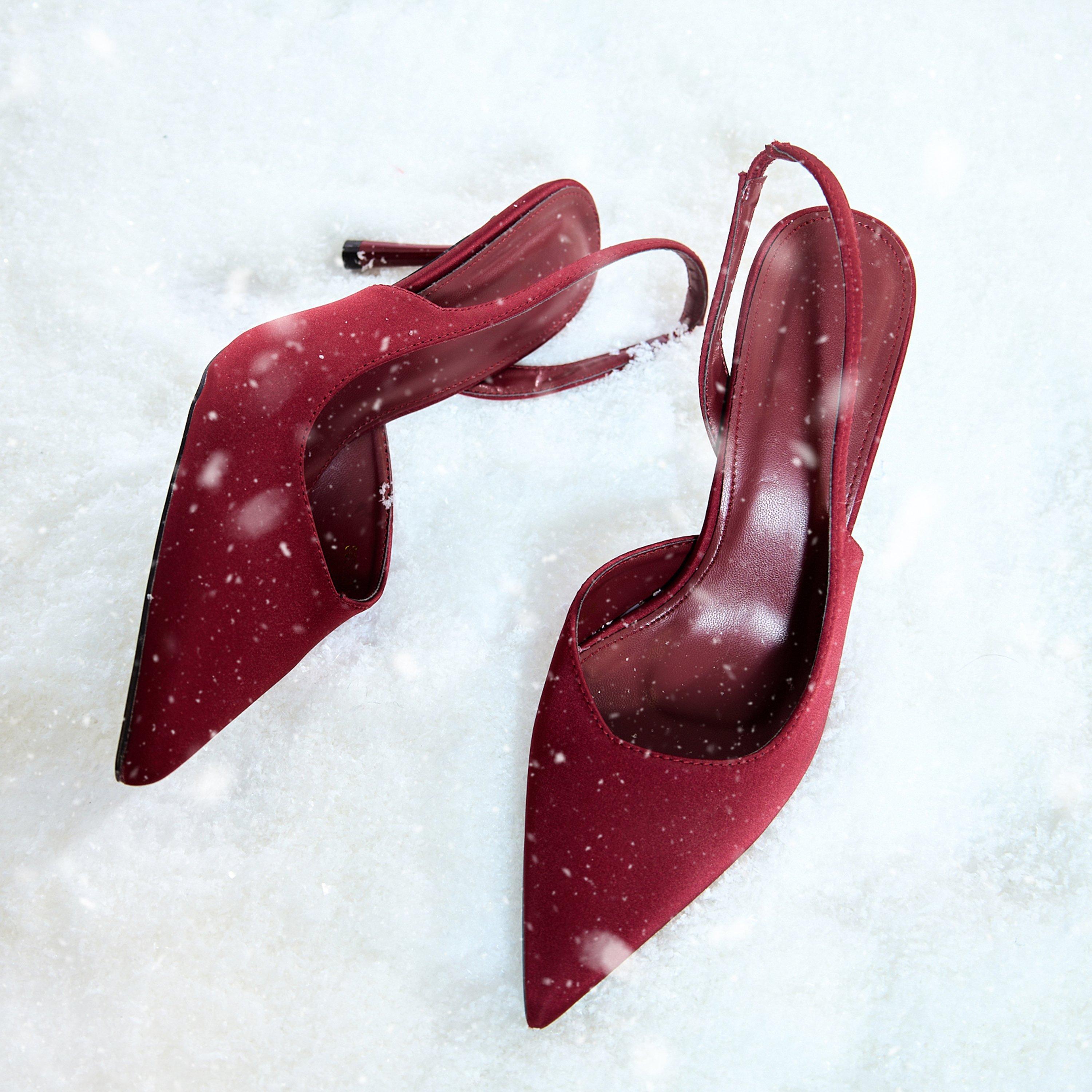 Sharing Pointed Toe Slingback Court Heel In Burgundy Satin, Women’s