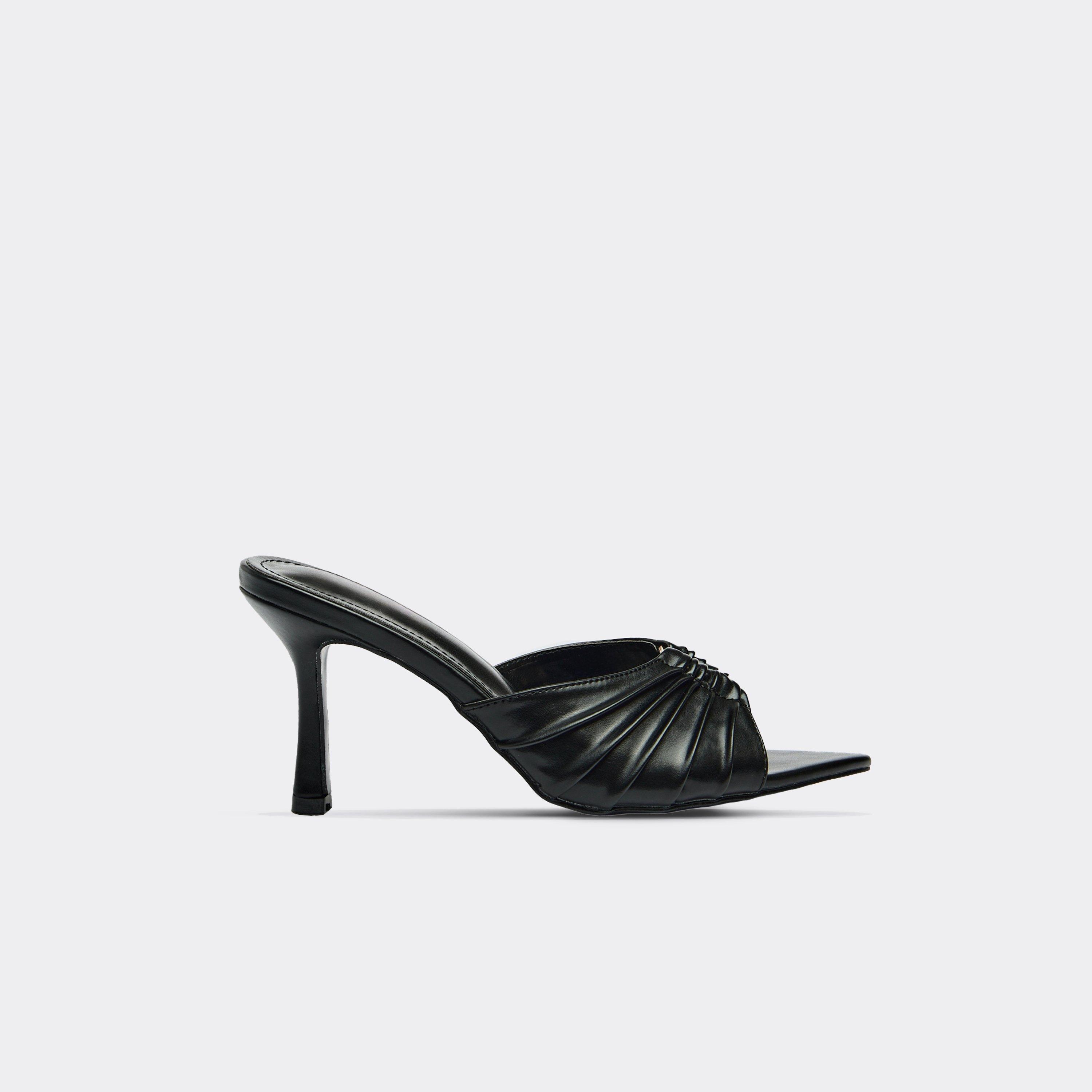 Saffy Strappy Pointed Peep Toe Heeled Mule In Black Faux Leather., Women's Size UK 4
