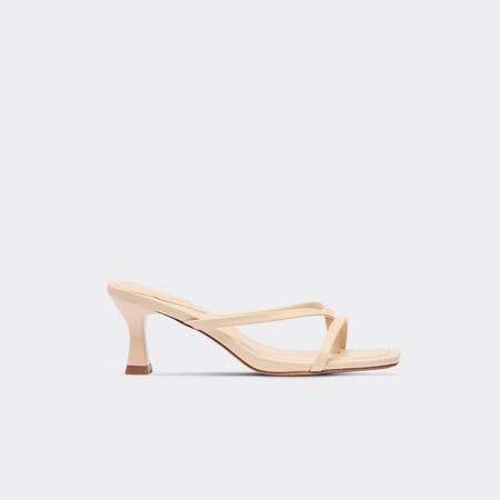 Sander Strappy Low Heeled Mule In Nude Faux Leather, Women's Size US