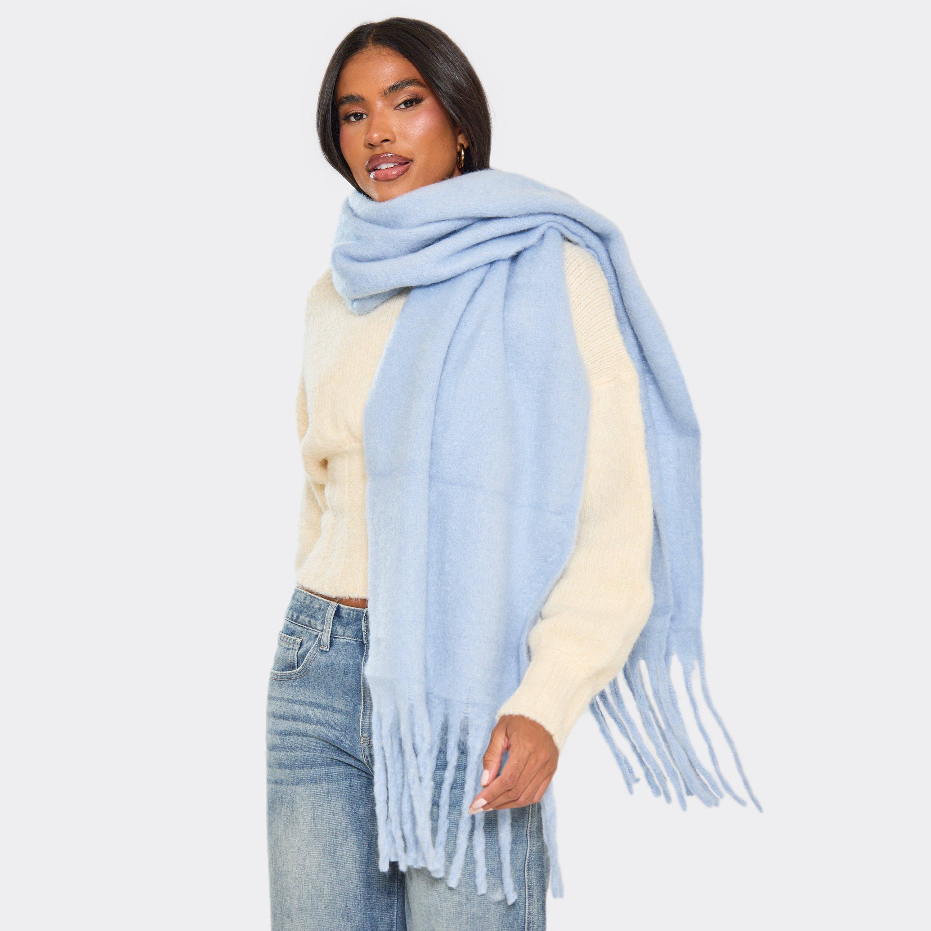 Image of Oversized Fringe Hem Detail Scarf In Blue, Women's Size UK 0