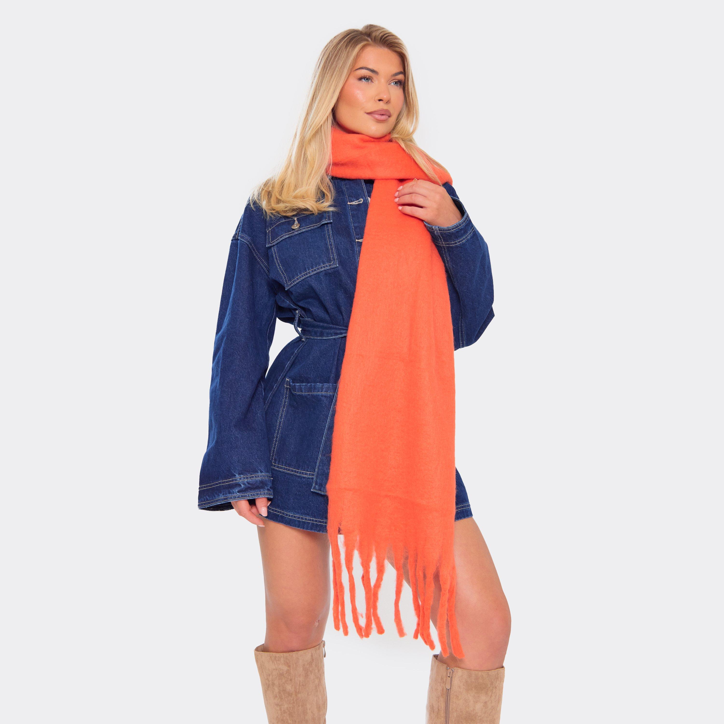 Image of Oversized Fringe Detail Scarf In Orange, Women's Size UK 0