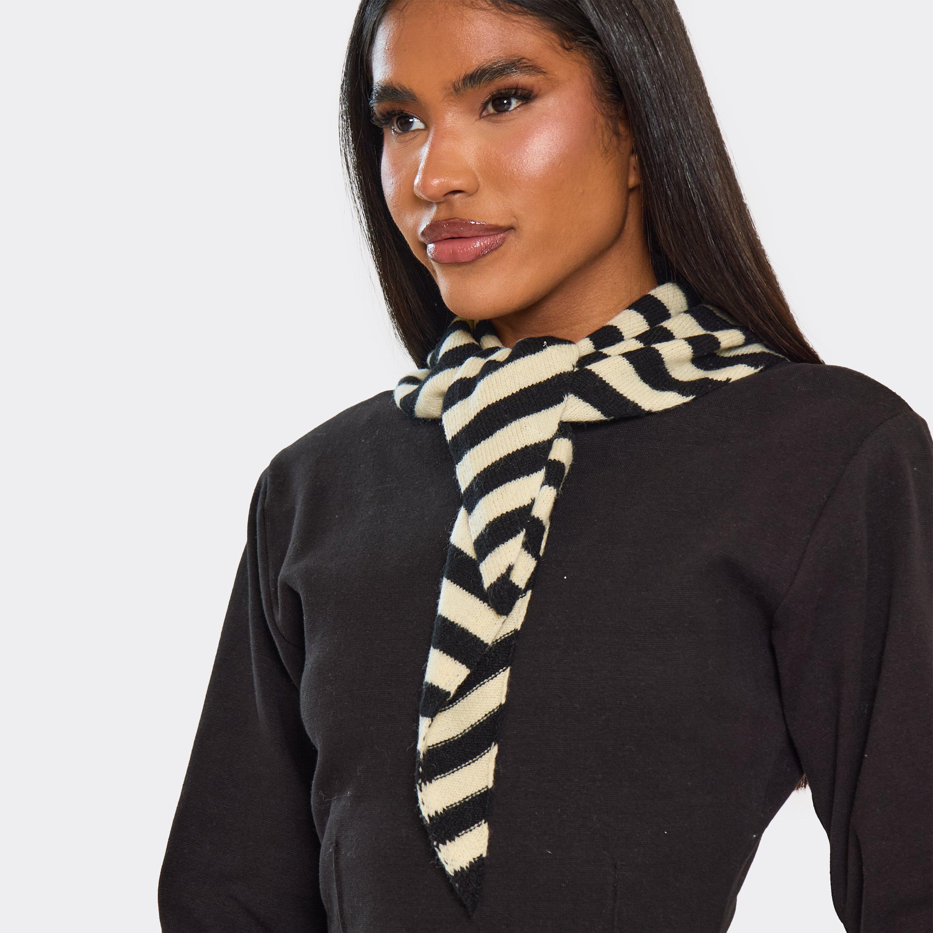 Image of Tie Front Shawl Scarf In Black And Cream Stripe, Women's Size UK 0