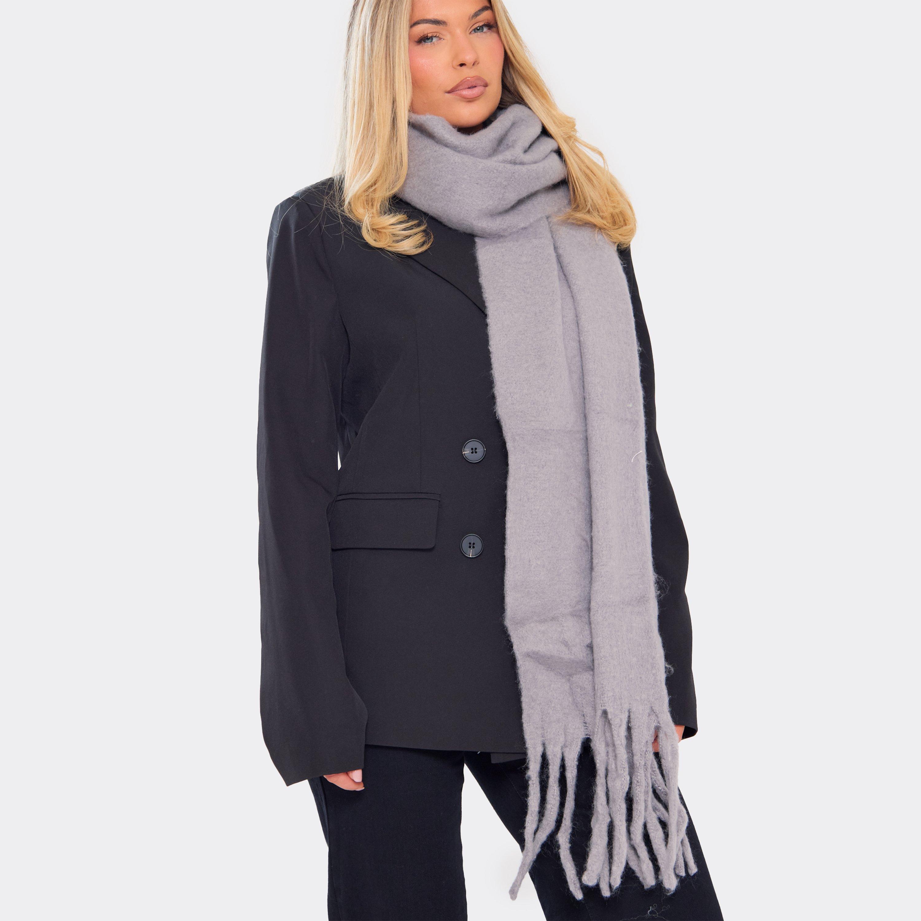 Image of Oversized Fringe Detail Scarf In Grey, Women's Size UK 0