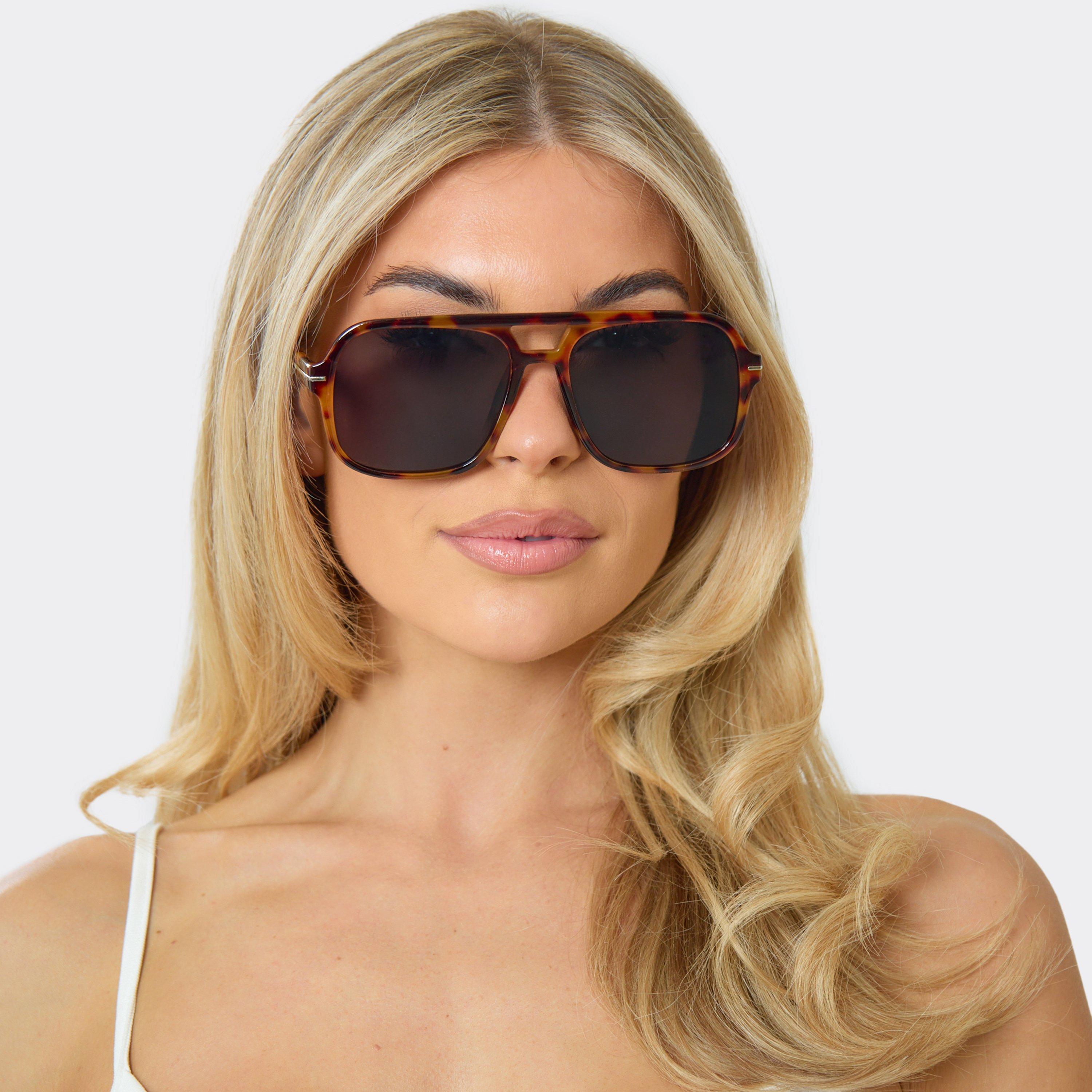 Oversized Tinted Lense Aviator Style Sunglasses In Leopard Print, Women's Size UK 0