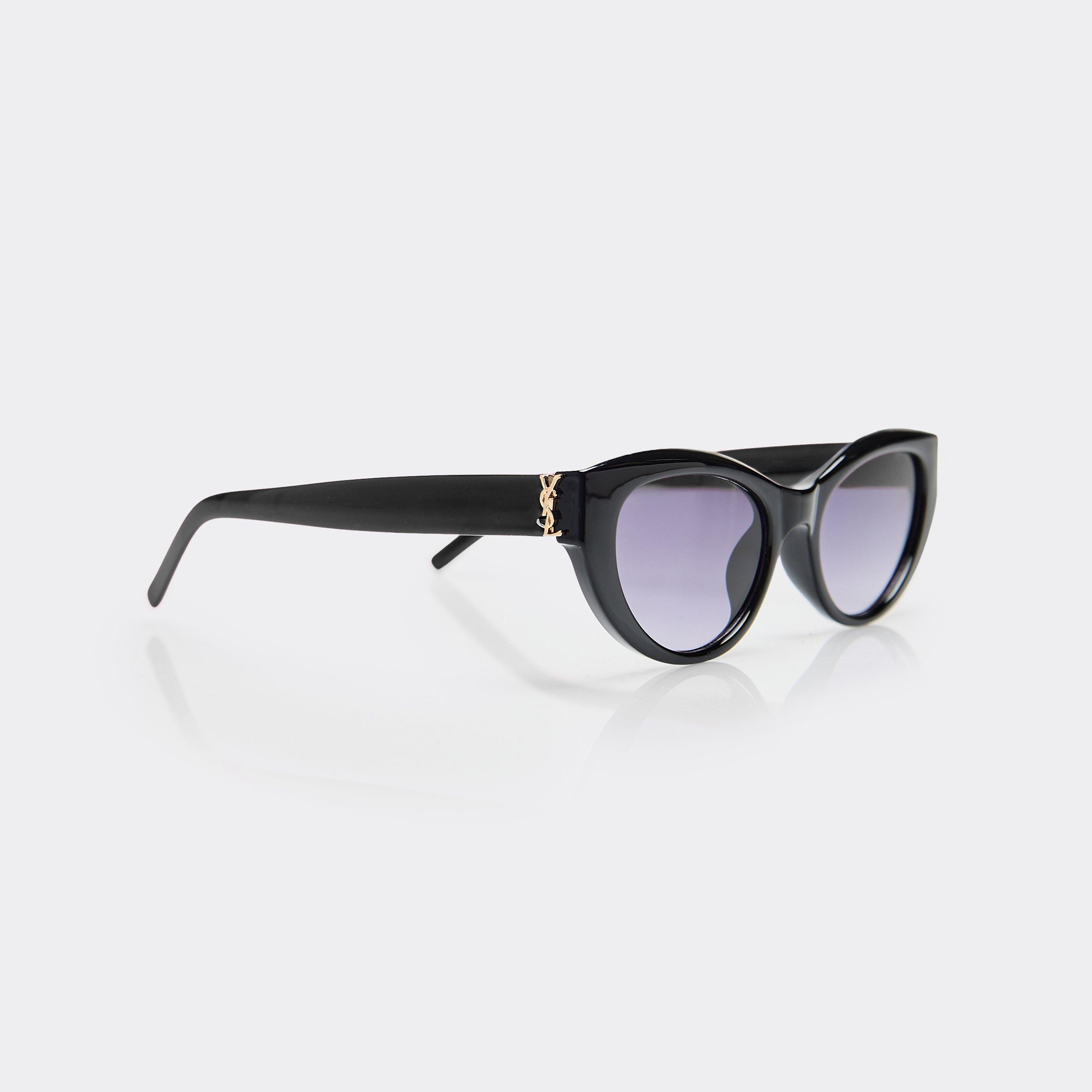 Side Logo Cat Eye Shaped Thin Framed Sunglasses In Black, Women's Size UK 0
