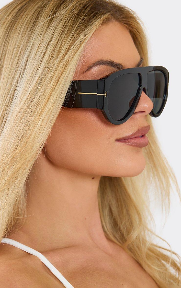 Oversized Chunky Frame Tinted Lense Aviator Sunglasses In Black