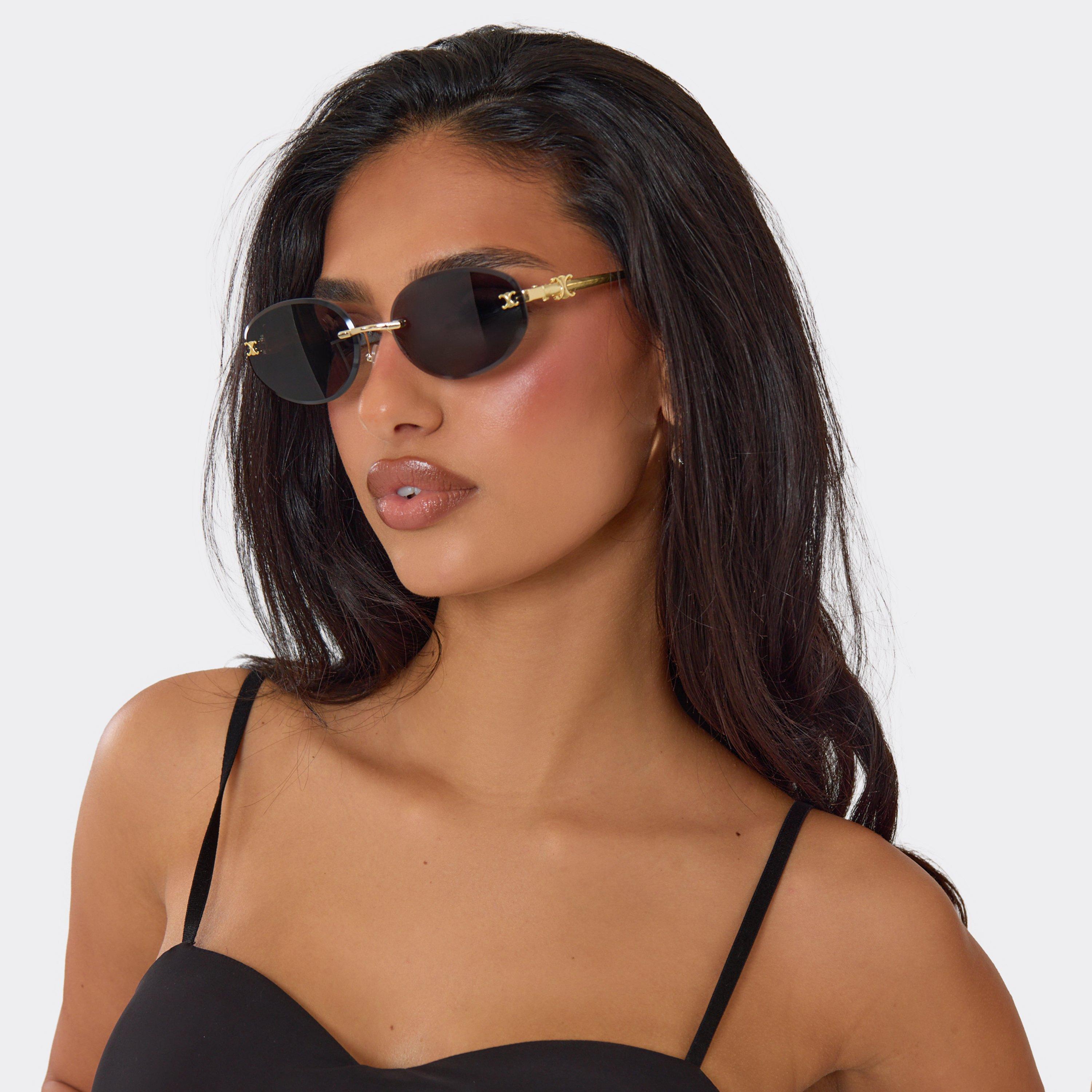 Gold Frame Logo Detail Oval Shaped Tinted Lense Sunglasses In Brown, Women's Size UK 0