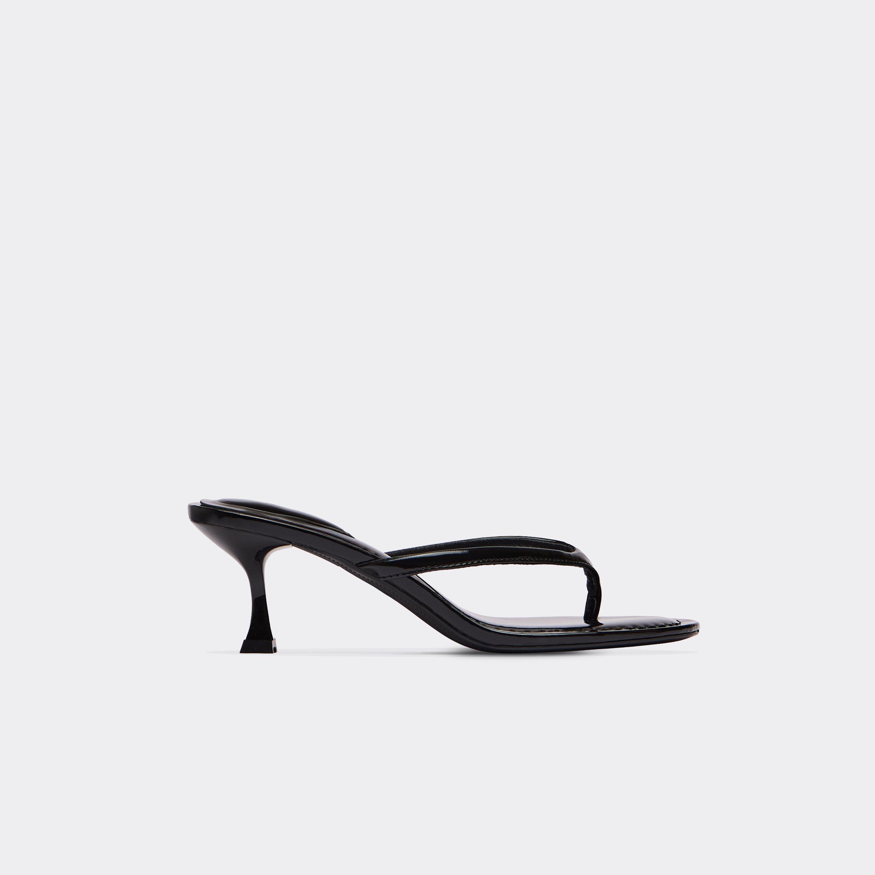 Theo Thong Strap Low Heeled Mule In Black Patent, Women’s