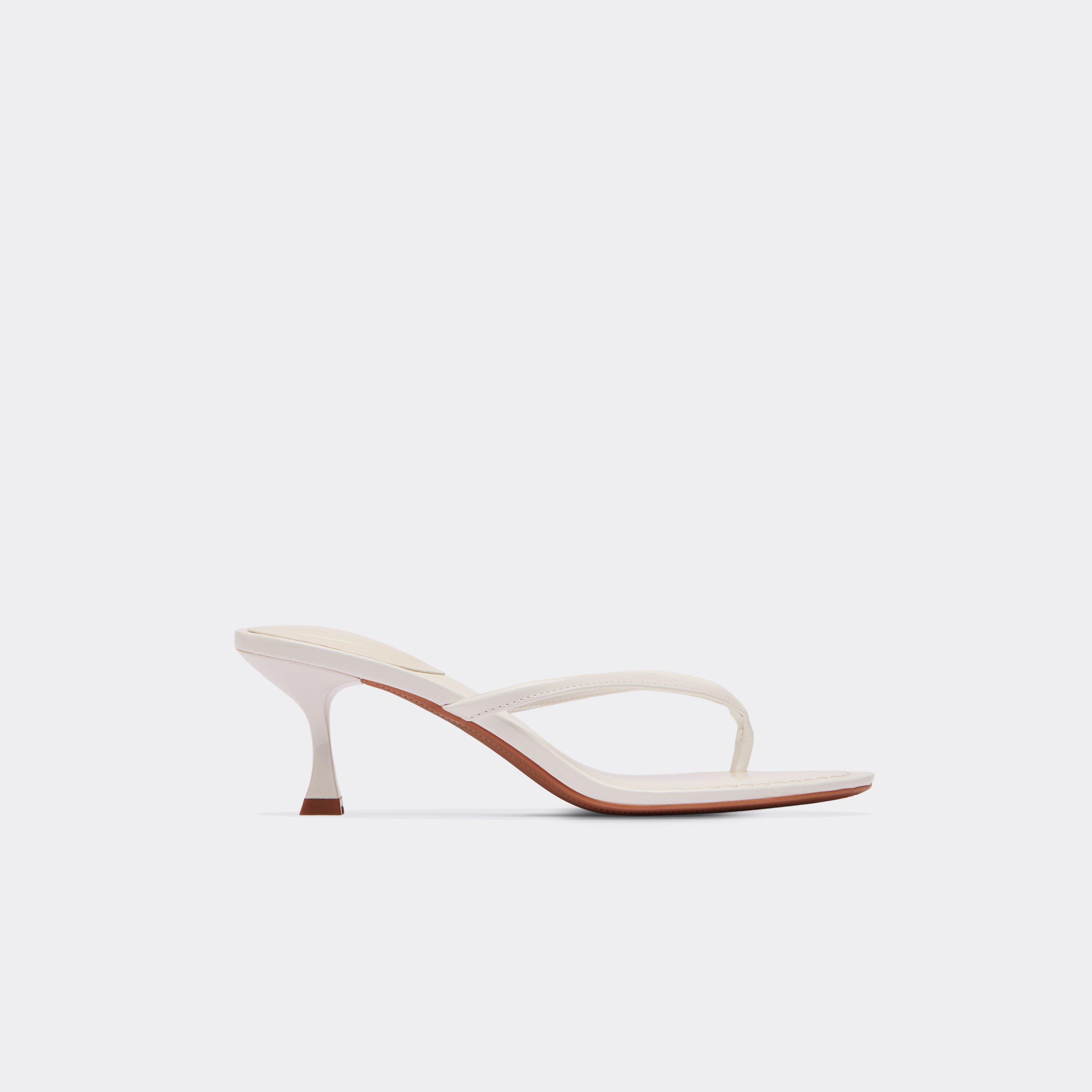Theo Thong Strap Low Heeled Mule In White Patent, Women’s