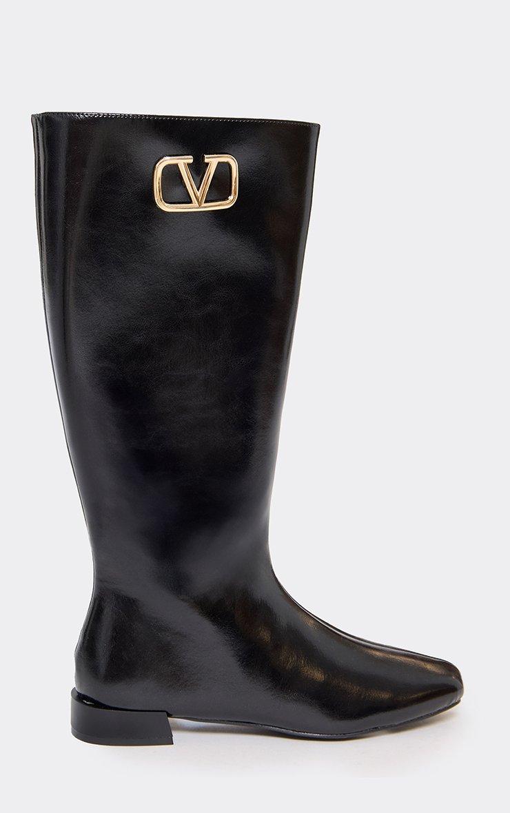 ミヤー Azura Side Buckle Detail Midi Calf Biker Boot In Black Faux