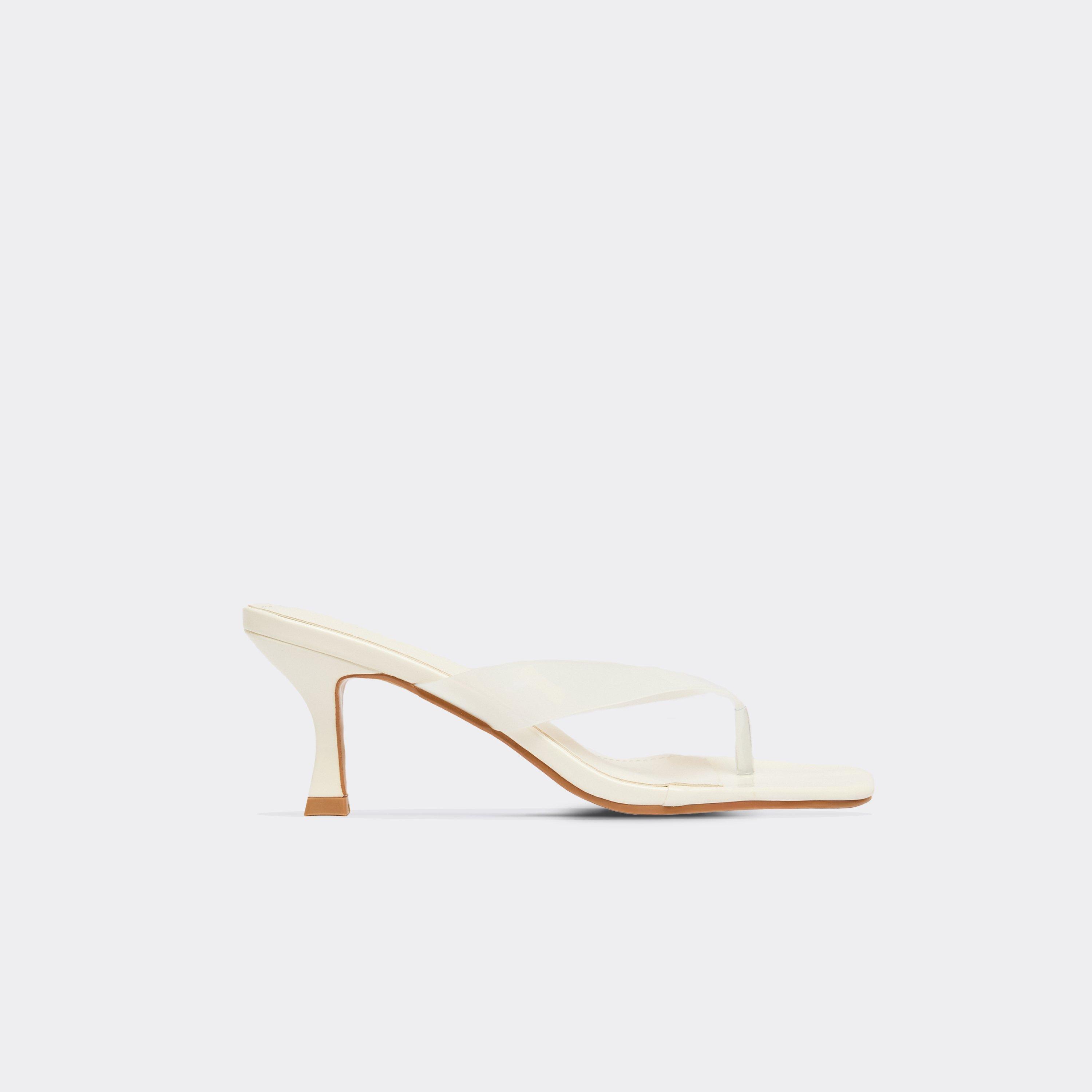 Varley Perspex Thong Strap Heeled Mule In White Faux Leather, Women's Size US