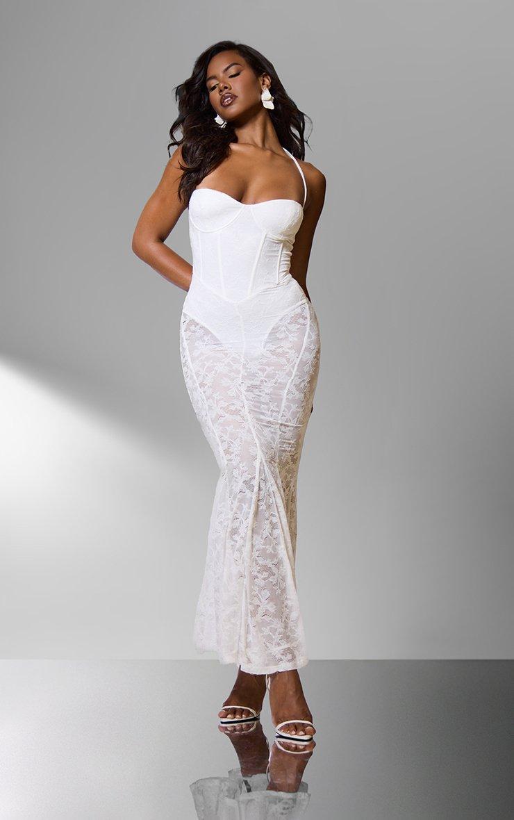 white corset maxi dress MOON RIVER Women's Sleeveless Tiered Cotton Midi Sundress - Ideal for weddings Valencia | Cream Lace Corset