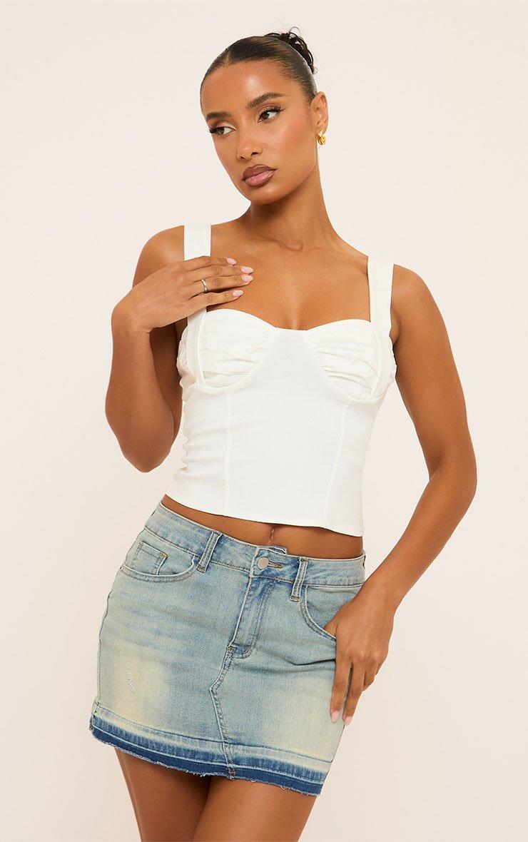 45810 Ruched Bust Corset Bengaline Top In White