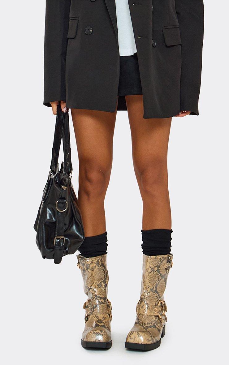 Elsanna Ring Detail Ankle Biker Boot In Snake Print Faux Leather, Women's Size UK 7