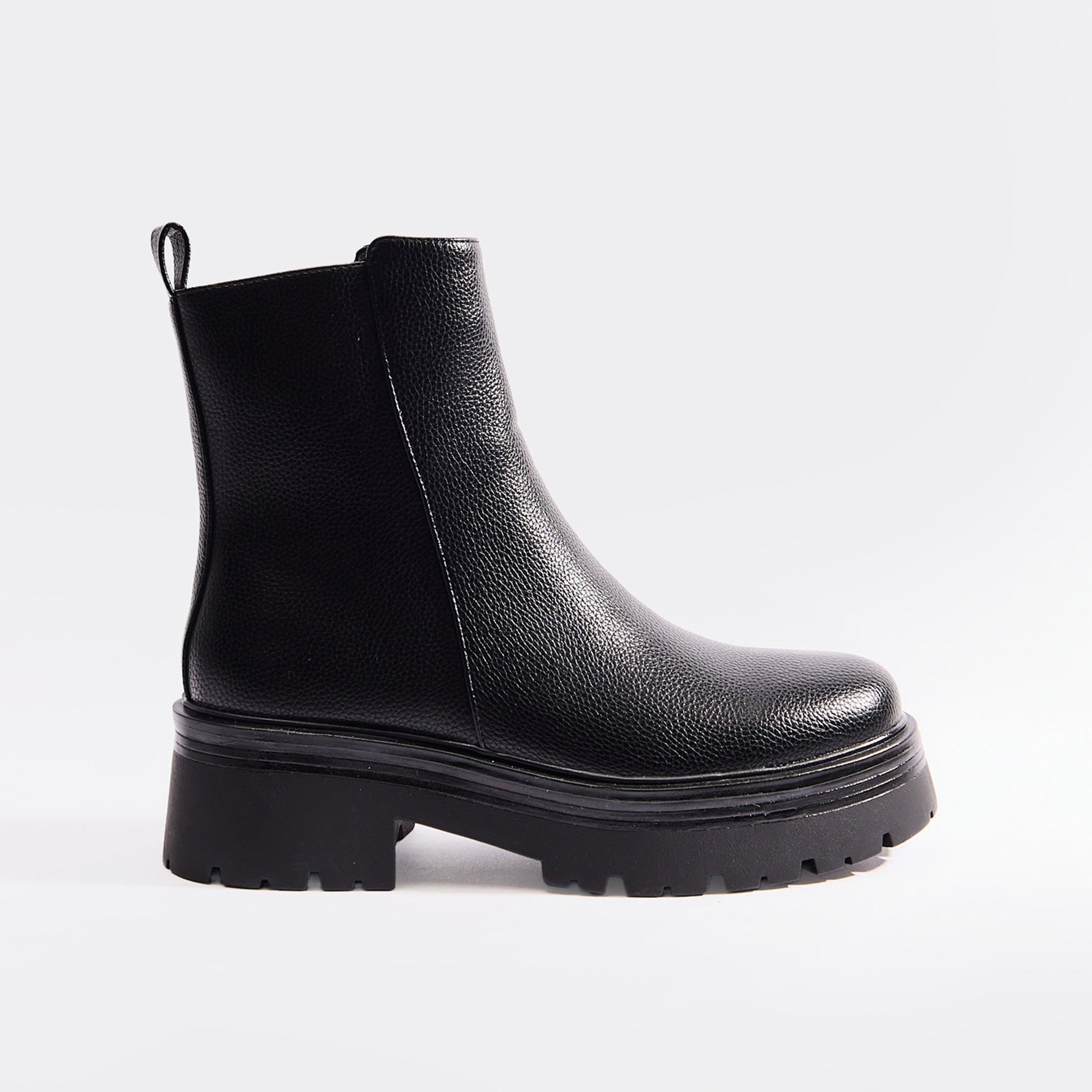 Bentley Chunky Sole Anke Boot In Black Faux Leather, Women’s