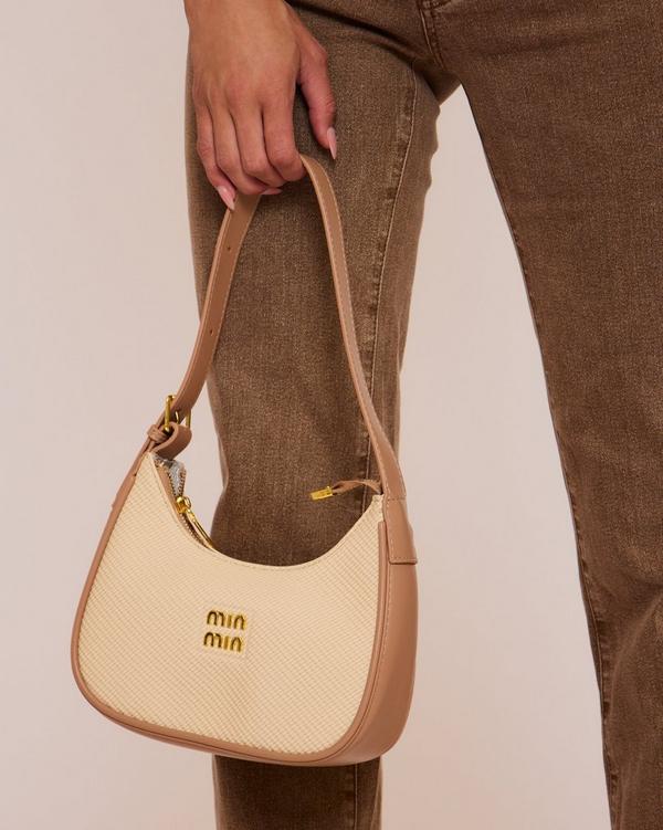 Palaton Logo Detail Shaped Shoulder Bag In Beige Woven