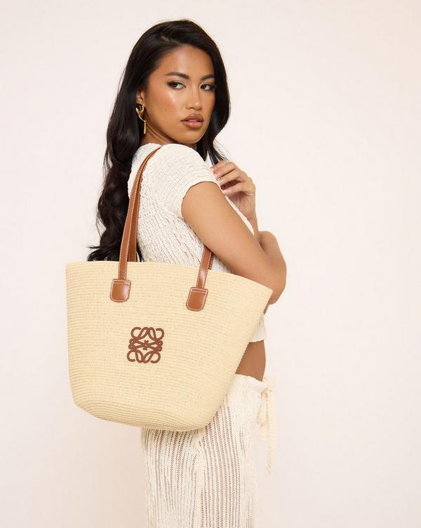 Martini Logo Detail Shaped Beach Bag In Cream Woven