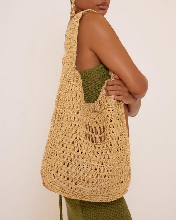 Lang Logo Detail Oversized Beach Bag In Beige Woven
