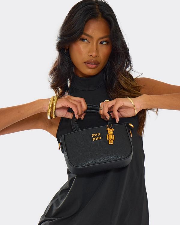 Alfred Logo Detail Shaped Grab Bag In Black Faux Leather EGO