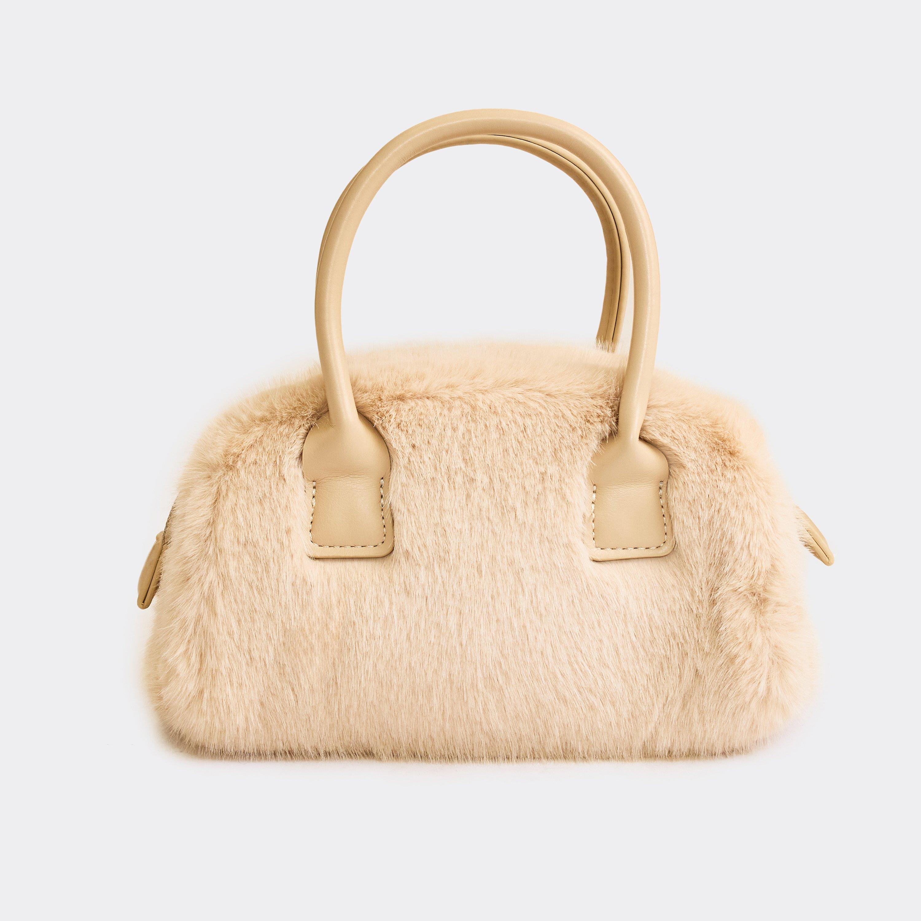Clipper Shaped Mini Grab Bag In Taupe Faux Fur, Women's Size UK 0