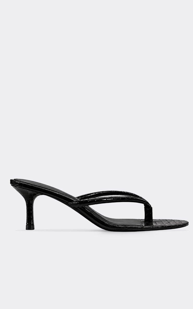 Brax Thong Strap Heel Mule In Black Croc Print Patent.
