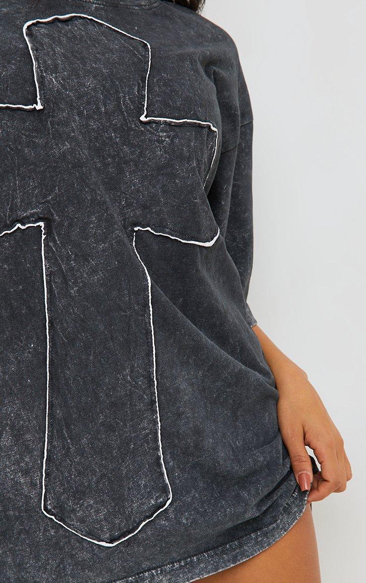 Cross Patch Detail Oversized T-Shirt Dress In Grey Acid Wash | EGO