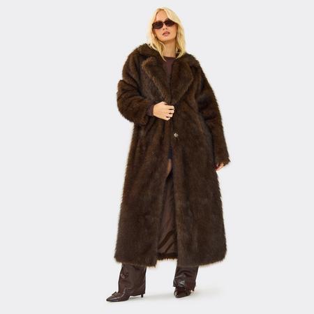 Oversized Maxi Coat In Chocolate Brown Look Faux Fur, Women's Size US
