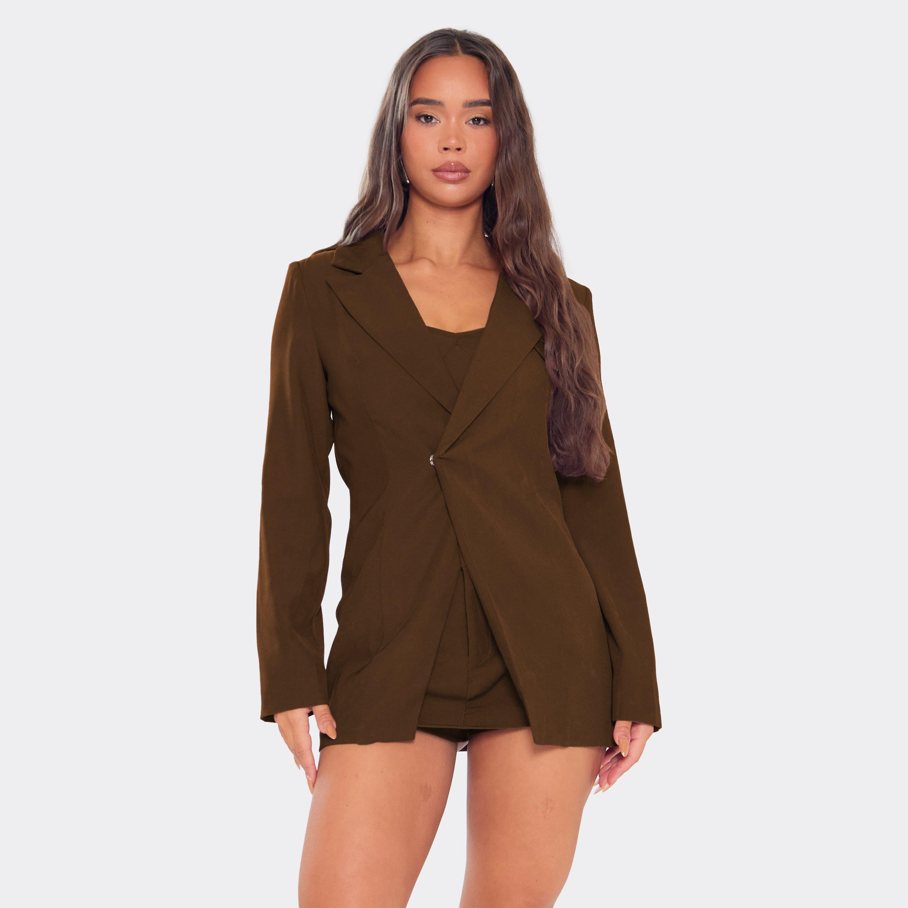 Long Sleeve Tailored Blazer In Chocolate Brown, Women's Size UK 10