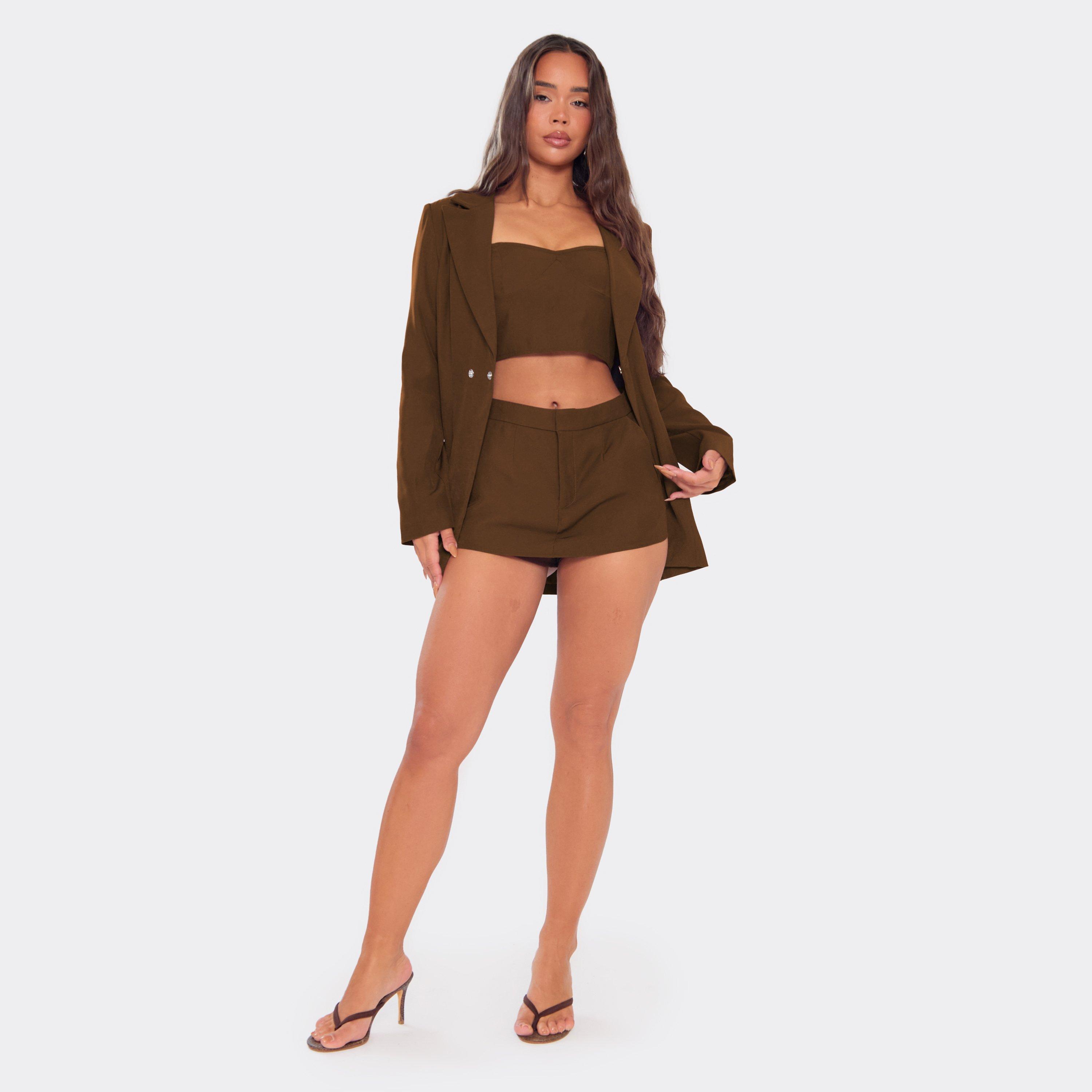 Mid Rise Tailored Mini Skort In Chocolate Brown, Women’s