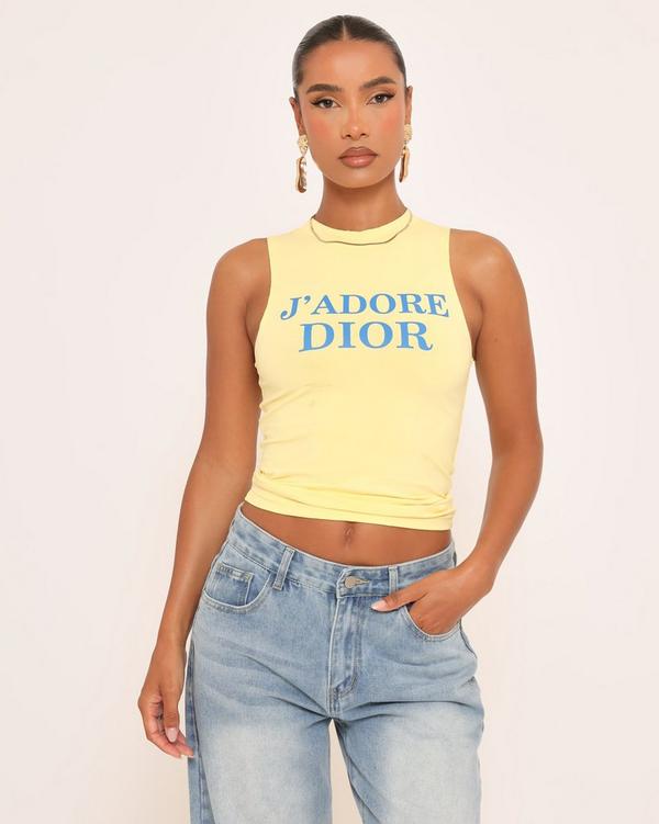 Scoop Neck J'Adore Stud Detail Vest Top In Yellow
