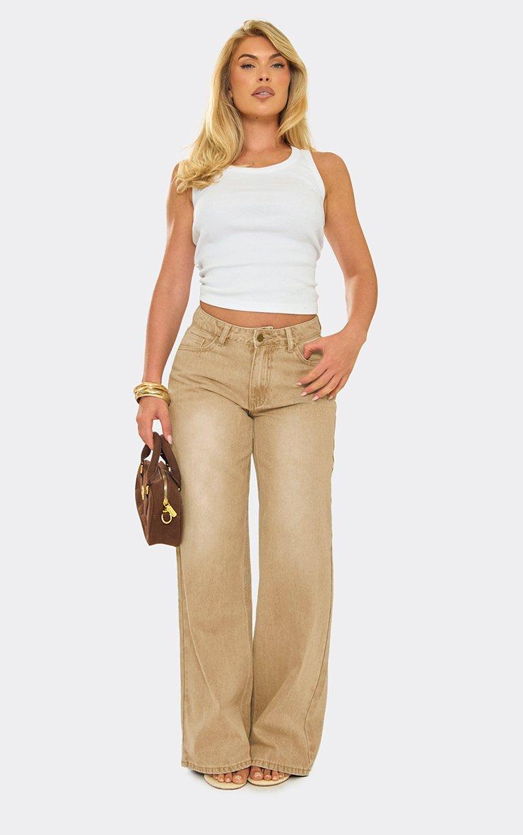 Extreme Low Rise Wide Leg Jeans In Washed Stone Denim