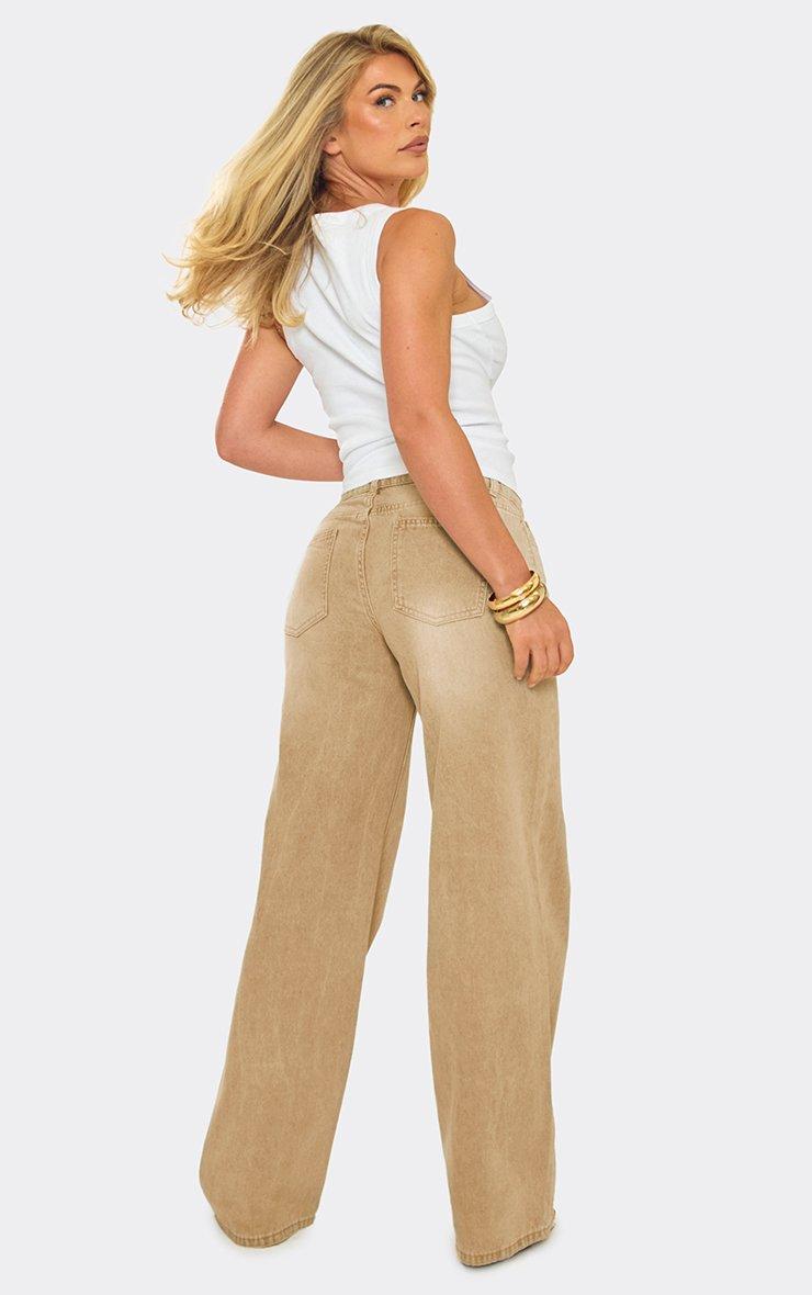 Extreme Low Rise Wide Leg Jeans In Washed Stone Denim