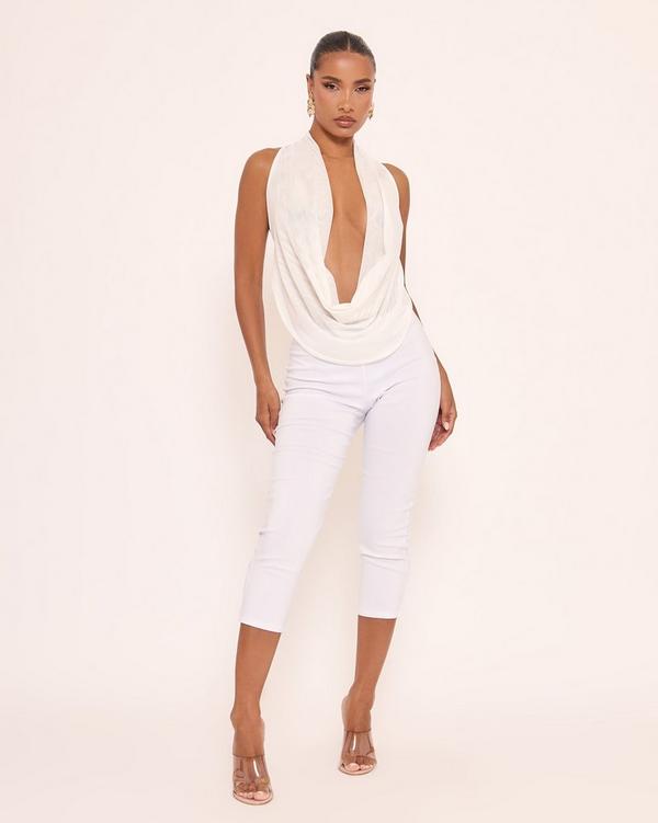 Dipped Waist Capri Leggings In White