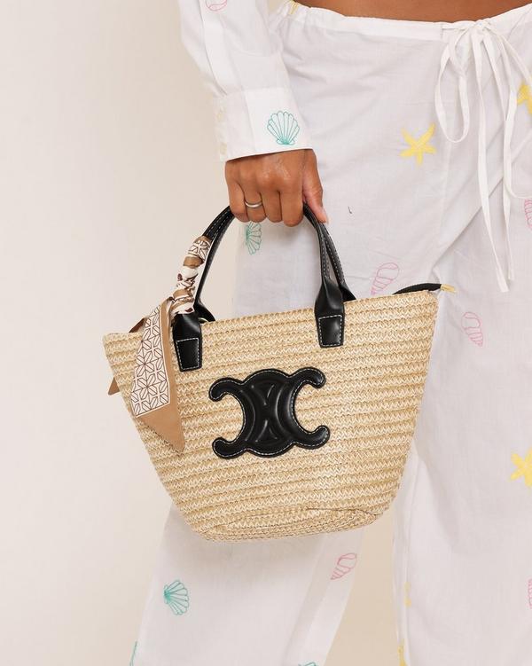 Mango Logo Detail Tote Bag In Black Woven