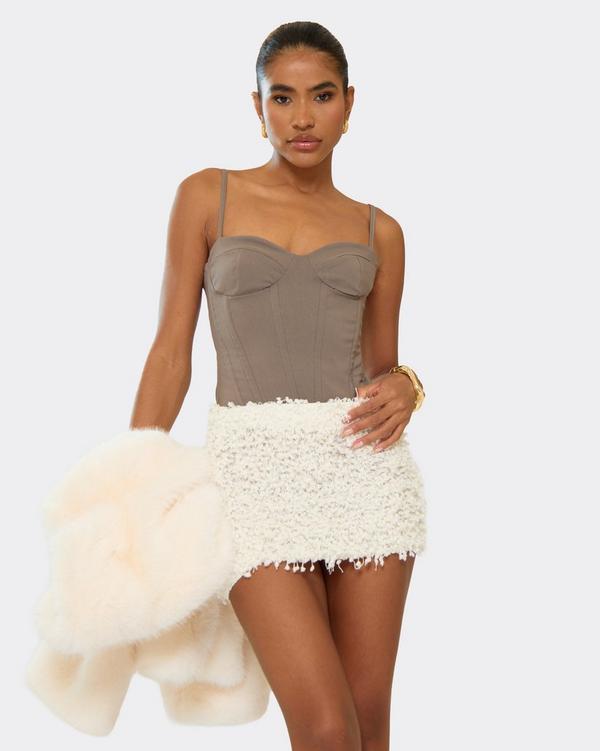 Mid Rise Micro Mini Skirt In Cream Texture
