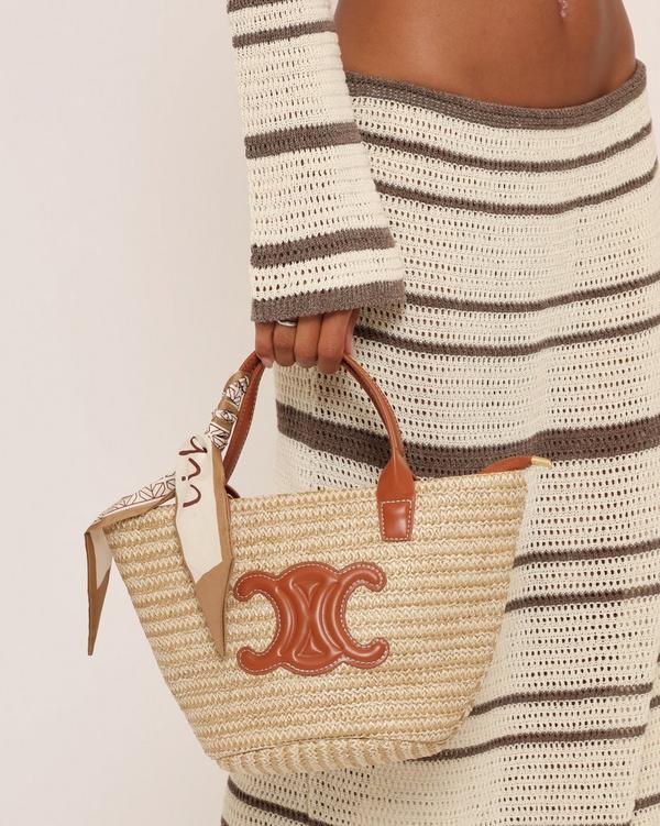 Mango Logo Detail Tote Bag In Brown Woven