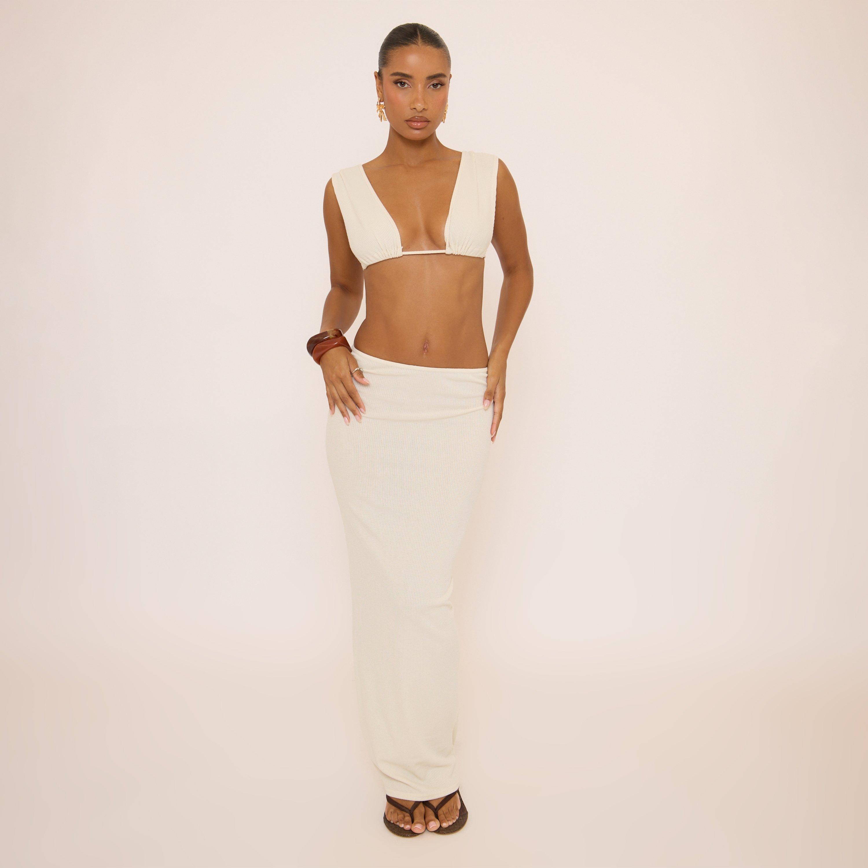 Low Waist Maxi Skirt In Cream Rib, Women’s
