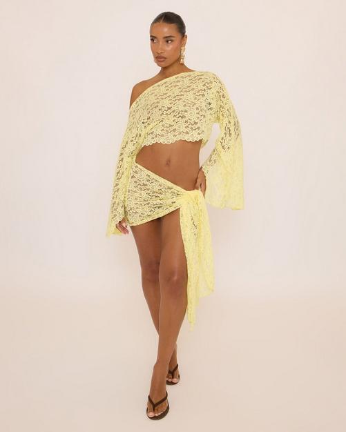 Low Waist Sarong In Yellow Lace